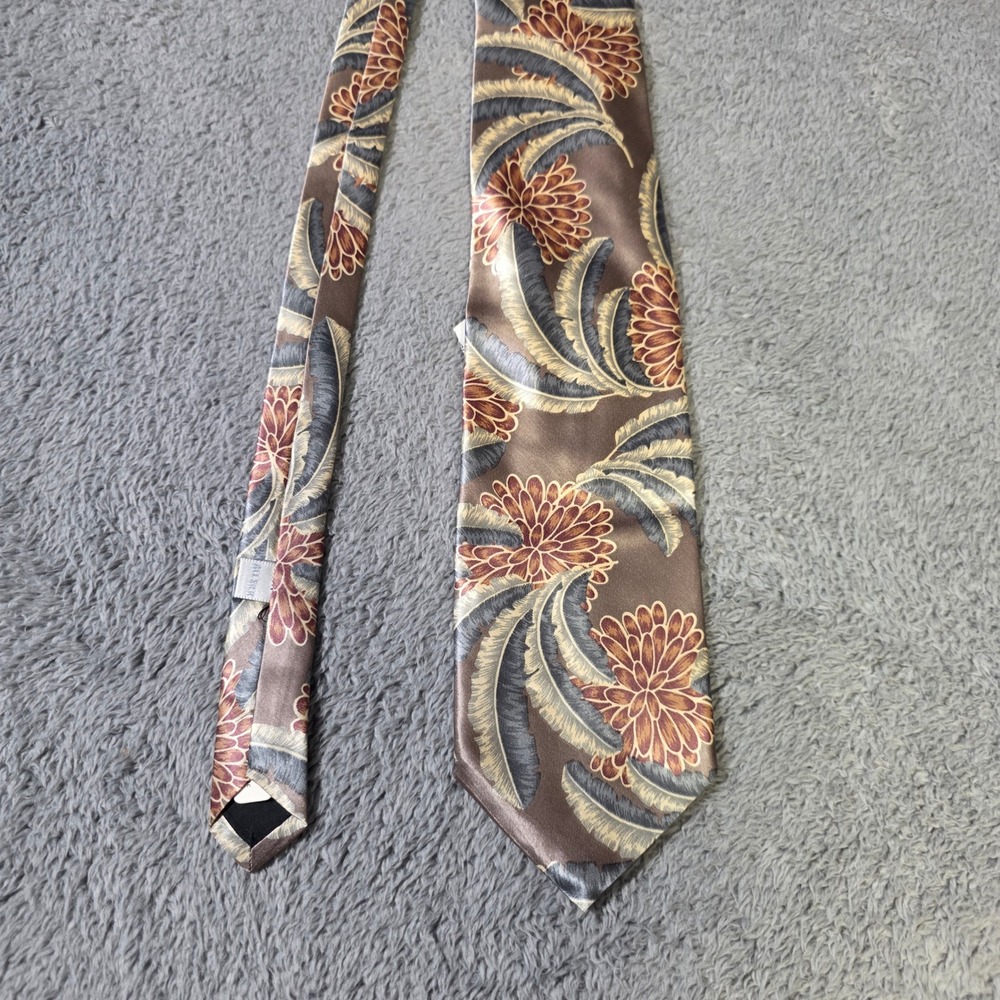 Aquascutum Mens OS Necktie Brown Gold Botanical Silk Hand Finished London Tie